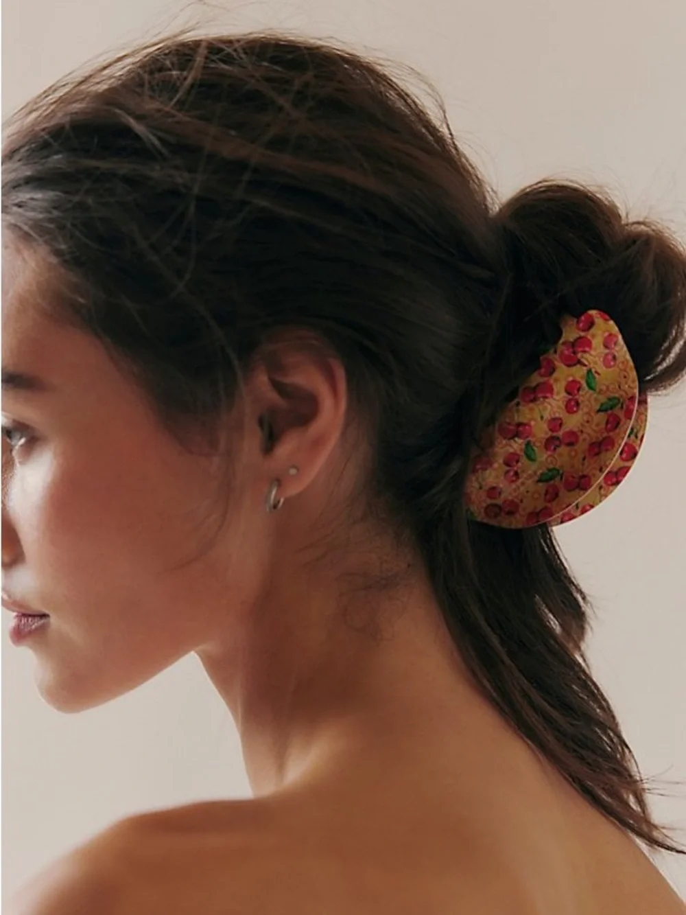 Free People Well Traveled Claw Clip Cherry Tree Yellow Red Pattern Hair NEW NWT